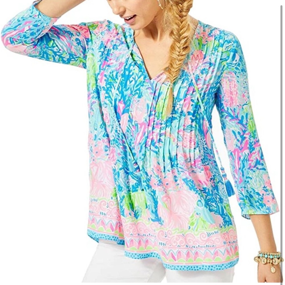 Lilly Pulitzer Marilina Fished My Wish Engineered Tunic🩵